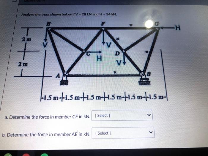 Solved Analyze the truss shown below if V=28 kN and H - 34 | Chegg.com