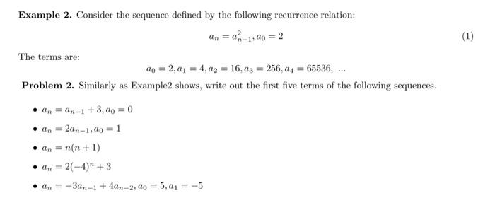 Solved Example 2. Consider the sequence defined by the | Chegg.com