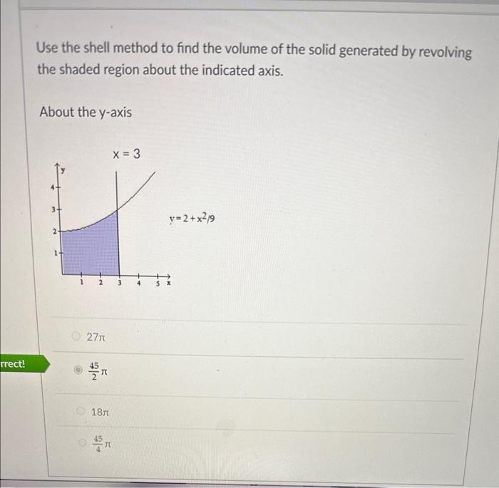 Solved Use the shell method to find the volume of the solid | Chegg.com