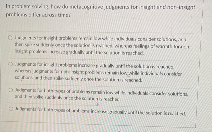 Solved In problem solving, how do metacognitive judgments | Chegg.com