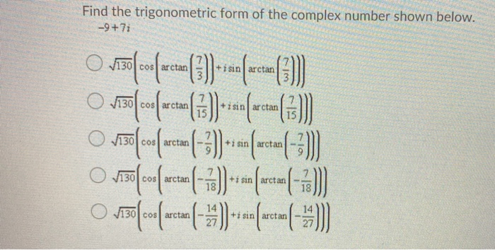 Tangent Complex Form Solved Find the trigonometric form of the complex number | Chegg.com