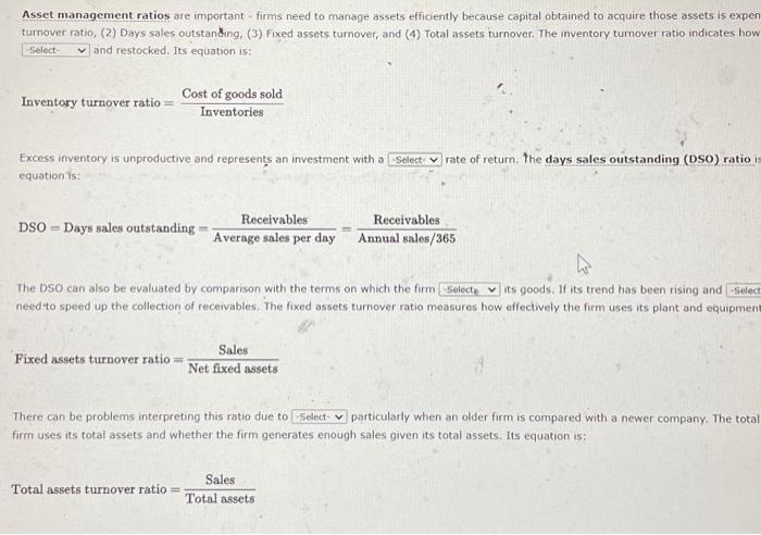 Asset Management Ratios Are Important Firms Need To Chegg Com   Image