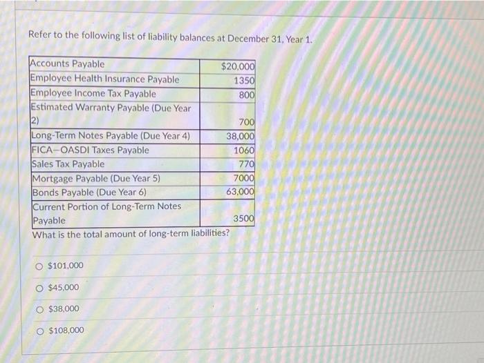 Solved Refer to the following list of liability balances at