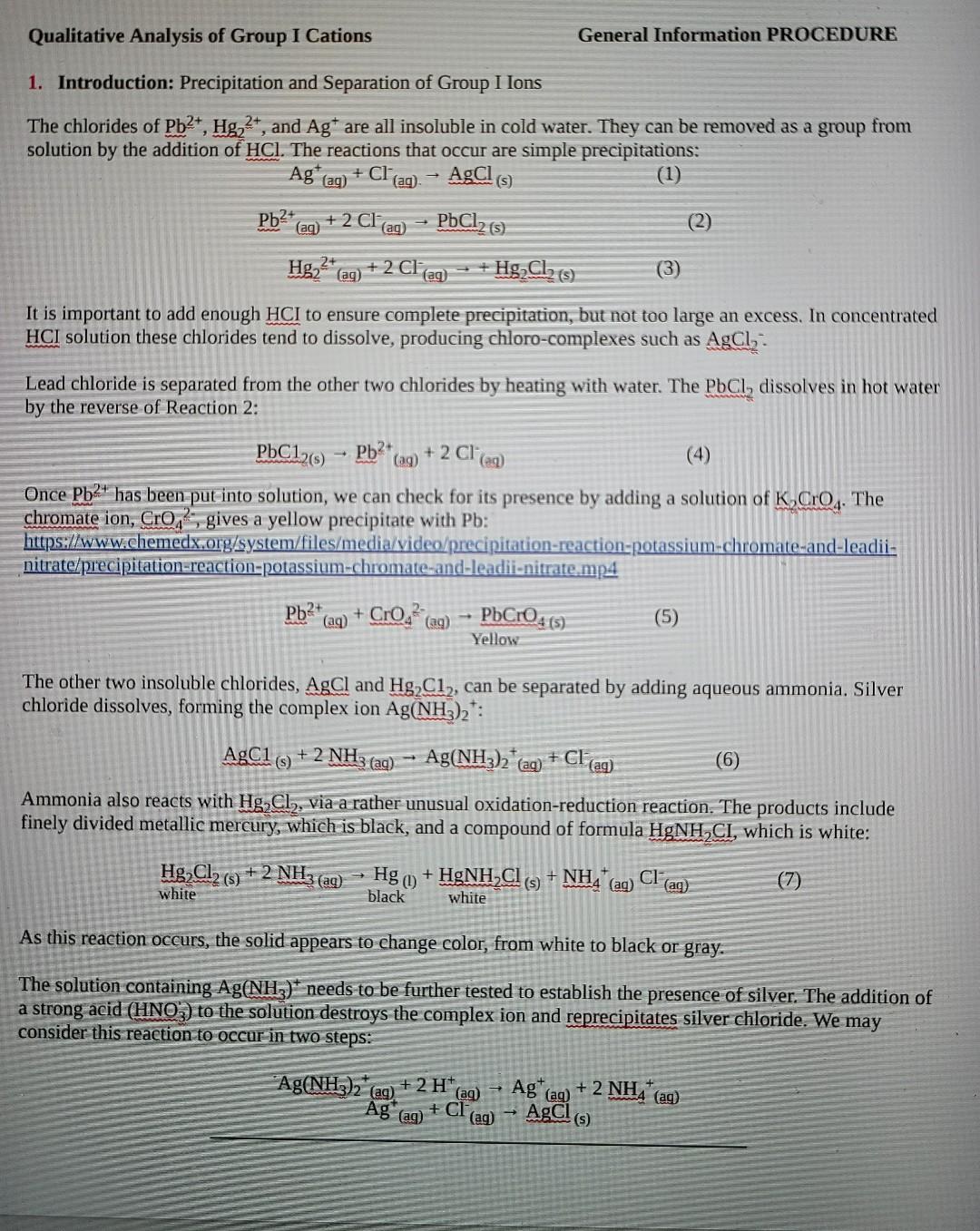 Solved Qualitative Analysis of Group I Cations General