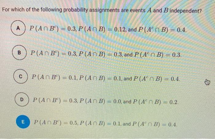 Solved For Which Of The Following Probability Assignments | Chegg.com