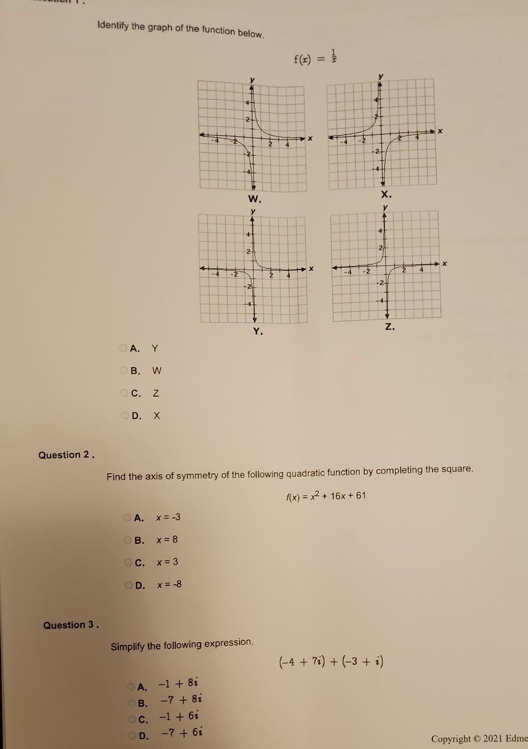 Solved Identify the graph of the function below. f(x)=x1 A. | Chegg.com