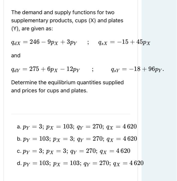 Solved The demand and supply functions for two supplementary | Chegg.com