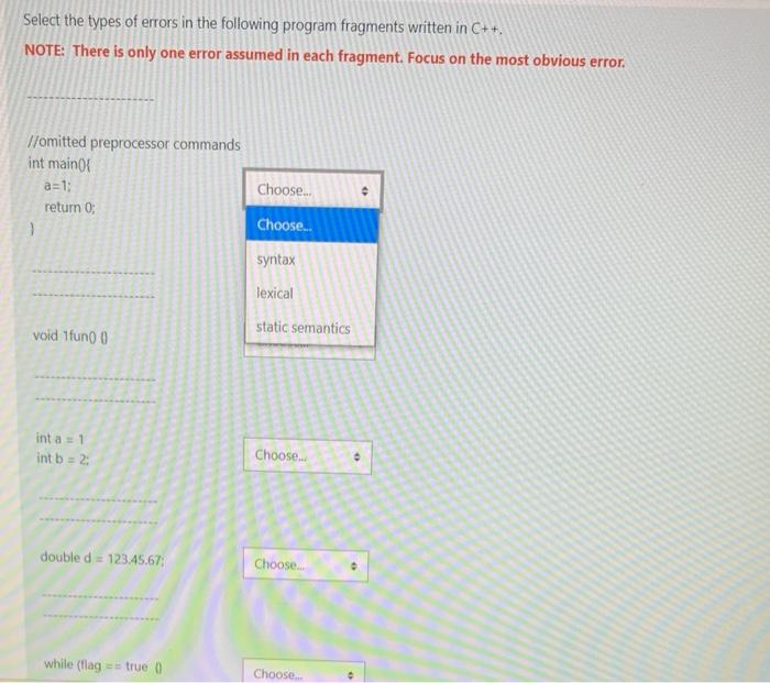 Solved Select the types of errors in the following program | Chegg.com