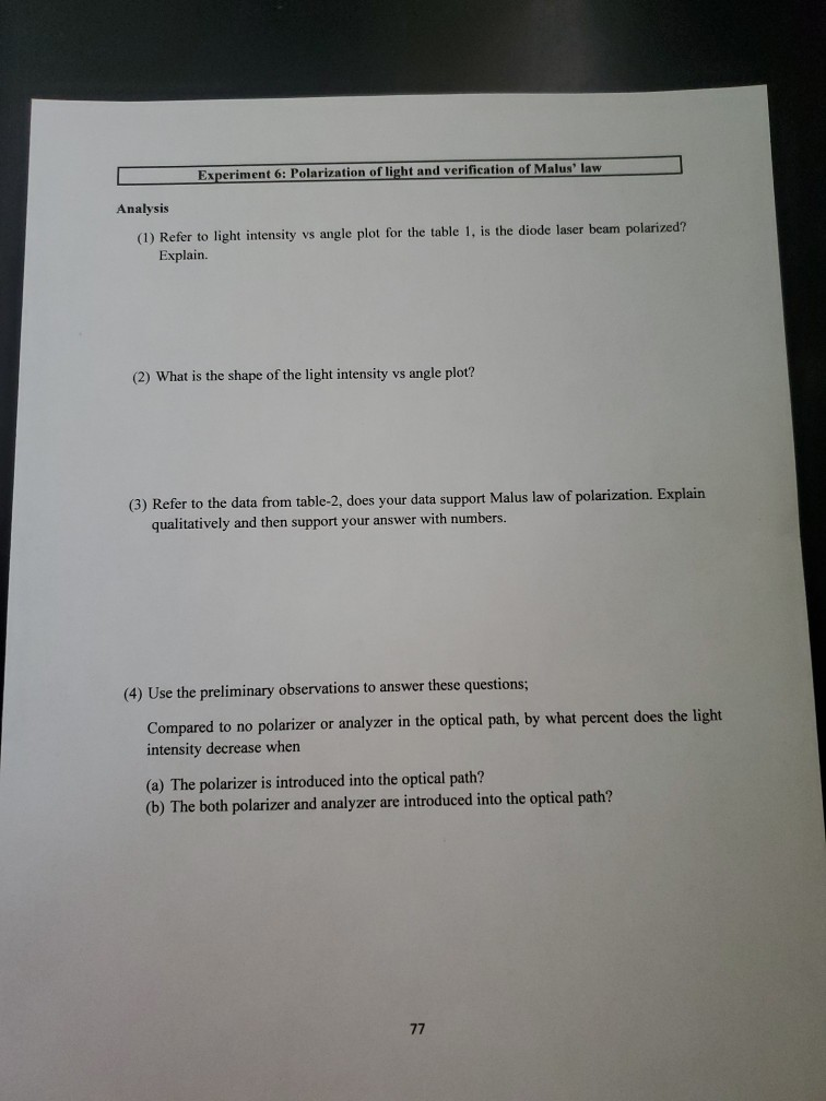 Solved plane polarized light ie .. Malus' law Experiment 6: | Chegg.com