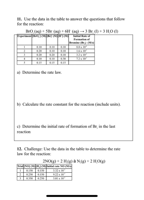 Solved 11 Use The Data In The Table To Answer The Questi Chegg Com