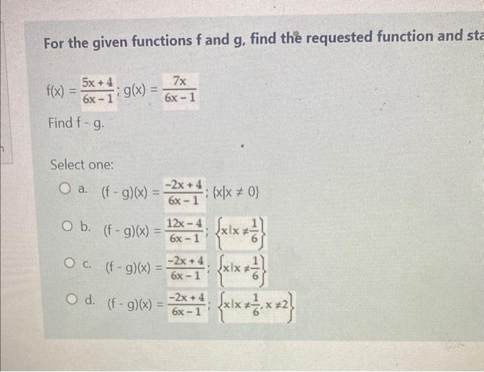 Solved For the given functions f and g, find the requested | Chegg.com