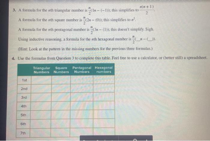 Solved 2 nin+) 3. A formula for the nth triangular number is | Chegg.com