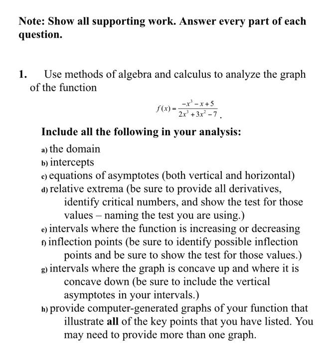 Solved Note: Show all supporting work. Answer every part of | Chegg.com