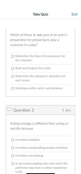 Solved Which of these is not part of an actor's preparation | Chegg.com