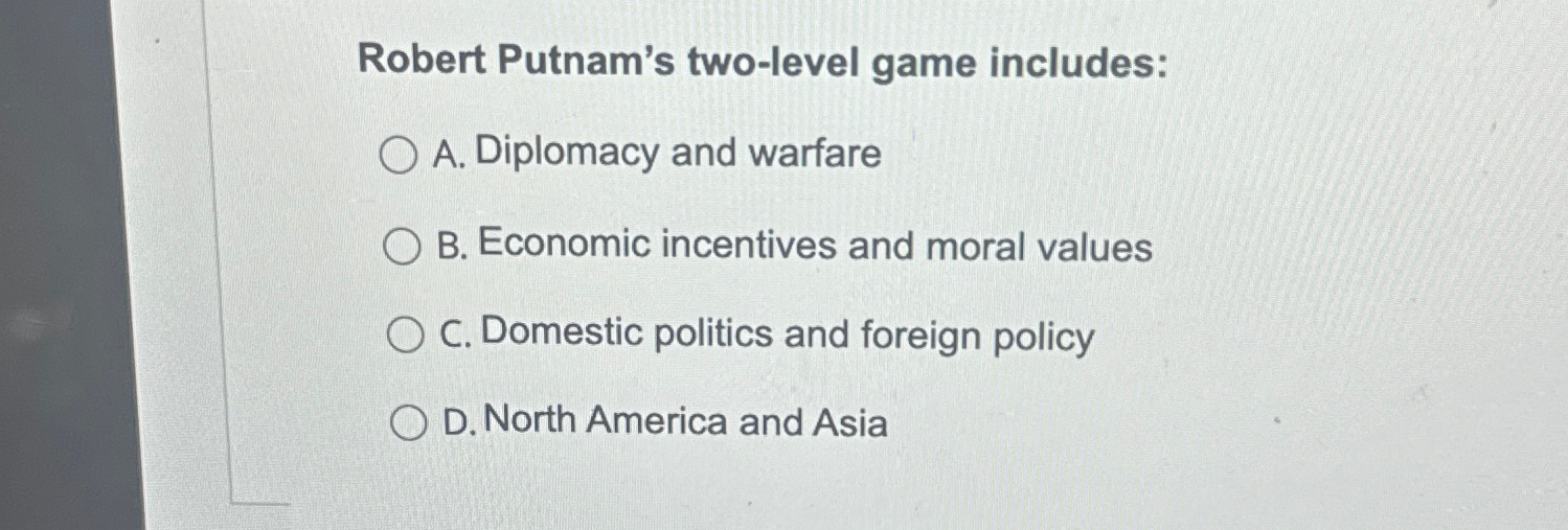 Solved Robert Putnam's twolevel game includesA. ﻿Diplomacy