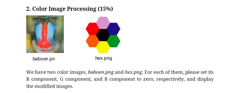 Solved We have two color images, baboon.png and hex.png. For | Chegg.com