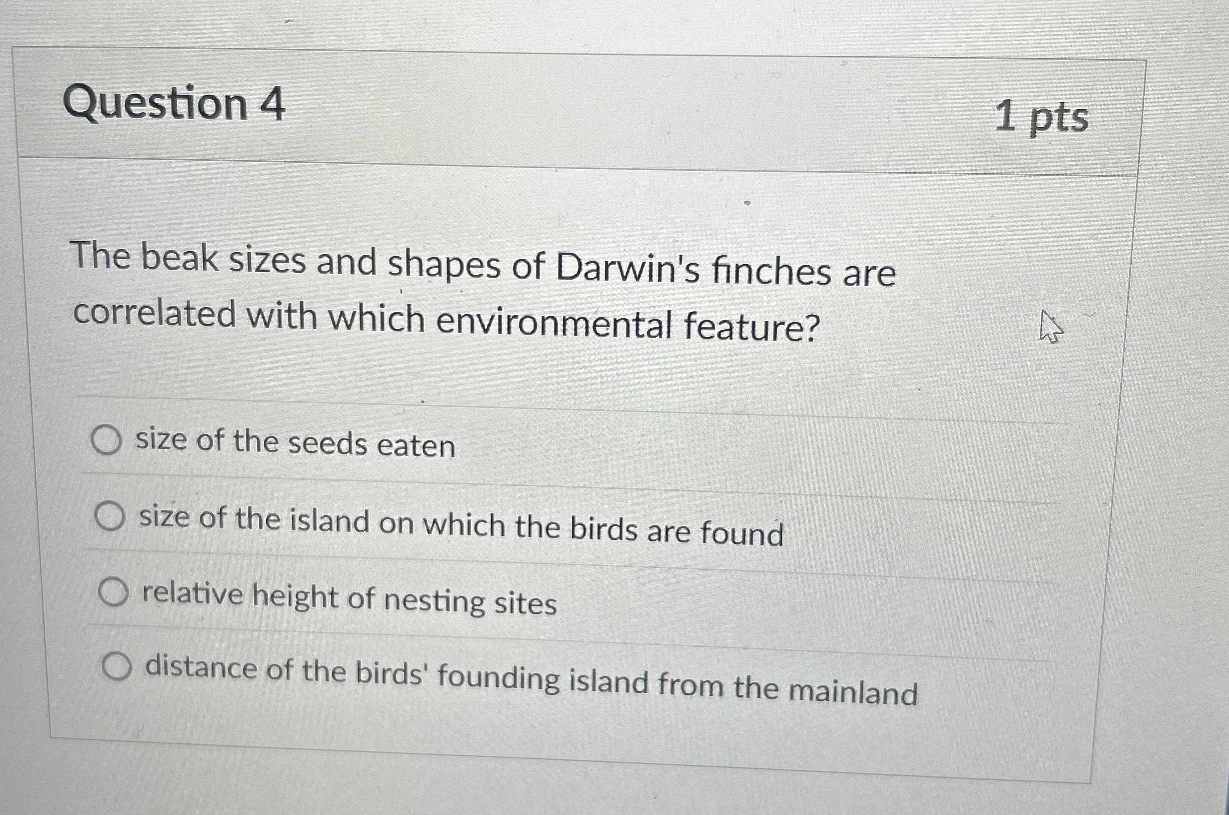 Solved Question 41 ﻿ptsThe beak sizes and shapes of Darwin's | Chegg.com