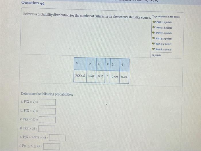 Solved Below is a probability distribution for the number of | Chegg.com