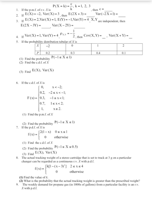 Solved Then P X K K 1 2 3 1 If The P M F Ofr Chegg Com