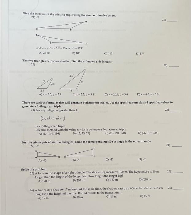 Solved Give the measure of the missing angle using the | Chegg.com