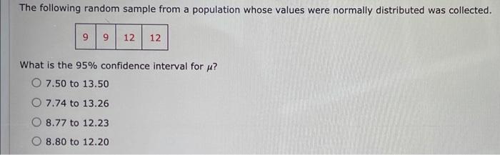 Solved The following random sample from a population whose | Chegg.com