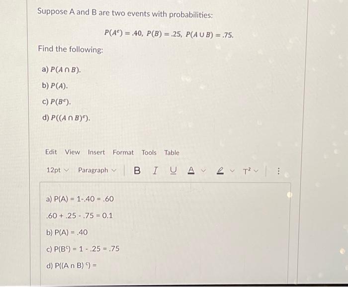 Solved Suppose A And B Are Two Events With Probabilities: | Chegg.com