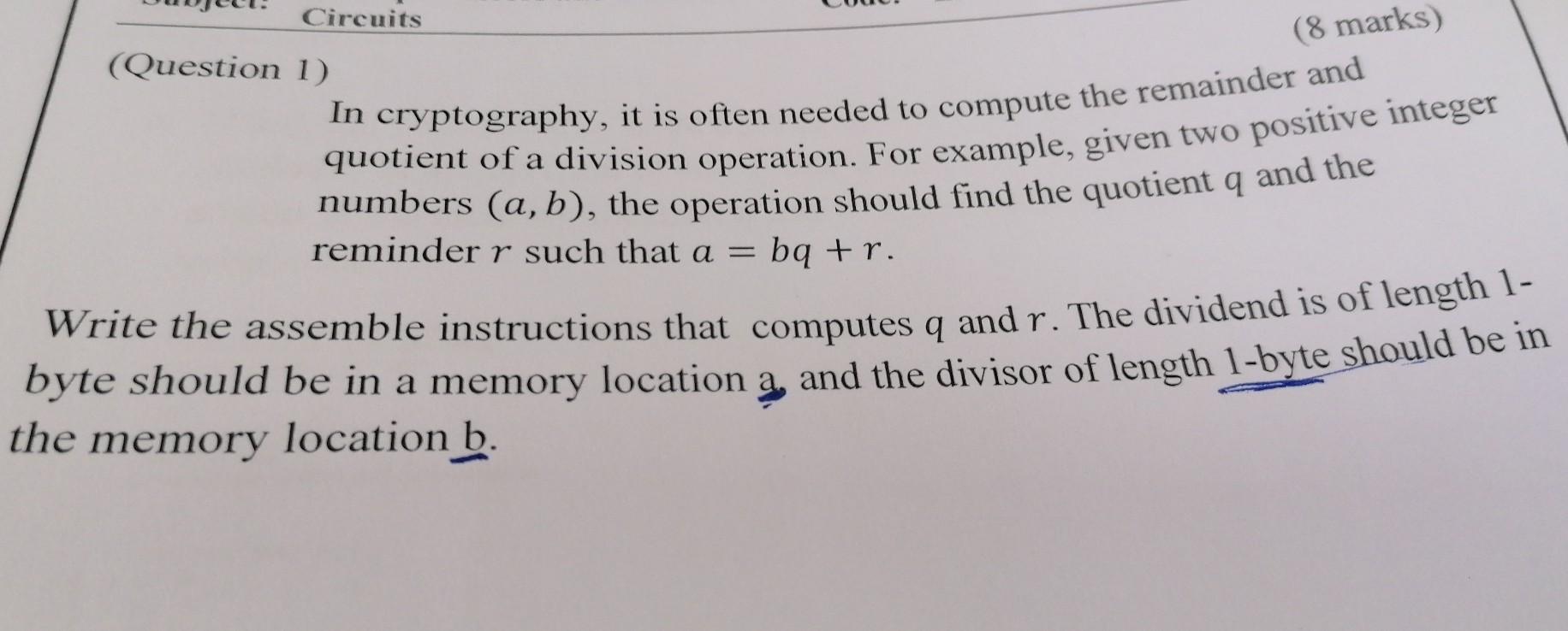 Solved Circuits (Question 1) (8 marks) In cryptography, it | Chegg.com