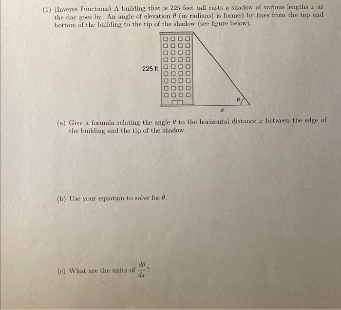 Solved (1) (Inverse Functions) A building that is 225 feet | Chegg.com