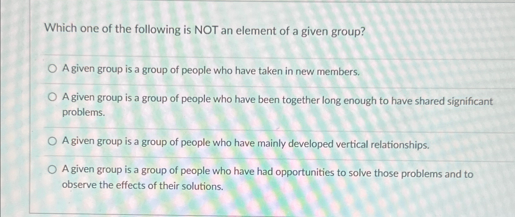 Solved Which one of the following is NOT an element of a | Chegg.com