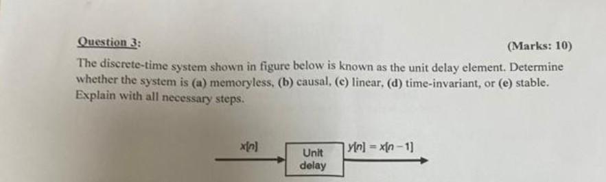 Solved Question 3: (Marks: 10) The Discrete-time System | Chegg.com