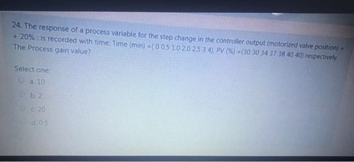 Solved 24. The response of a process variable for the step | Chegg.com