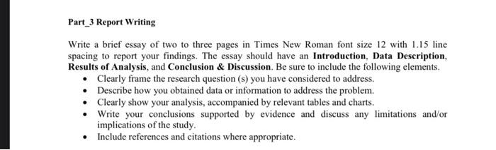 Solved Part_3 Report Writing Write a brief essay of two to | Chegg.com