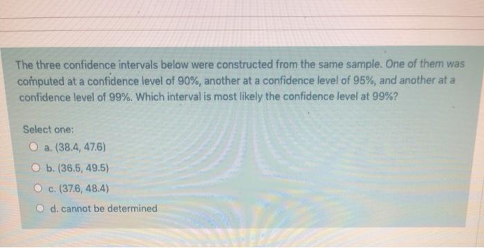 Solved The three confidence intervals below were constructed | Chegg.com
