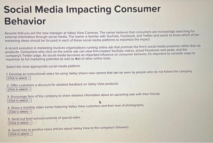 Solved Social Media Impacting Consumer Behavior Assume that | Chegg.com