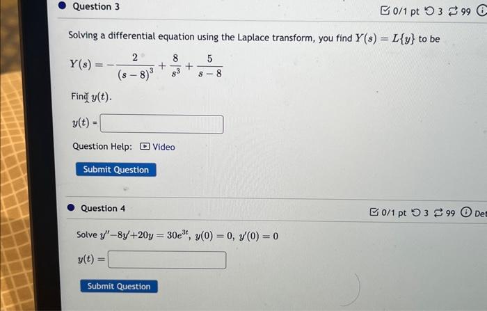 Solved Solving a differential equation using the Laplace | Chegg.com