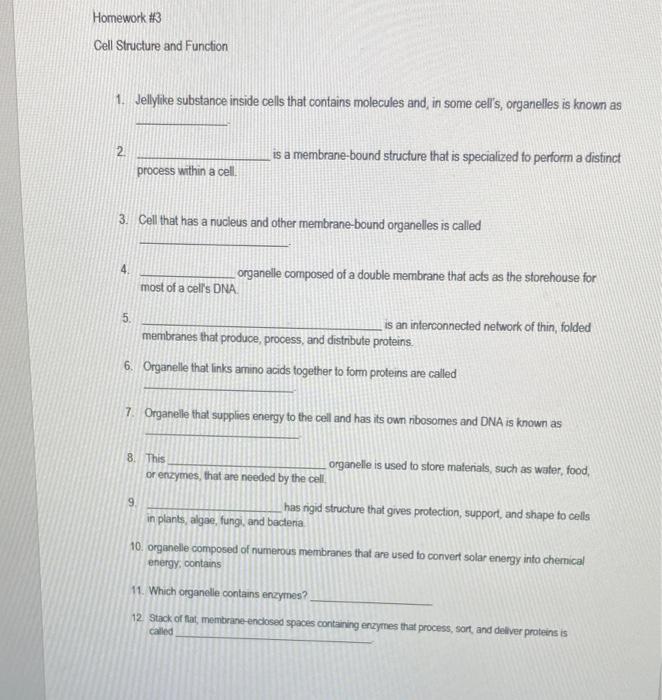 Solved Homework #3 Cell Structure and Function 1. Jellylike | Chegg.com