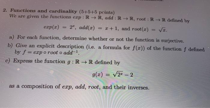 Solved 2 Functions And Cardinality 5 5 5 Points We Are Chegg Com