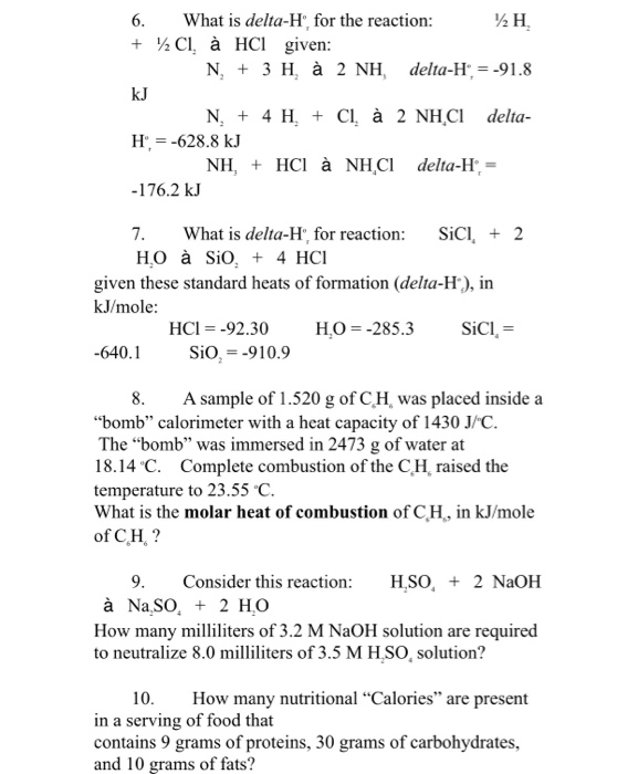 Solved 6. What is delta-H” for the reaction: 12H + 1 Clà HCl | Chegg.com