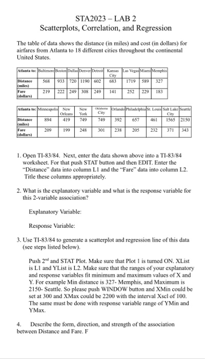Solved STA2023 - LAB 2 Scatterplots, Correlation, and | Chegg.com