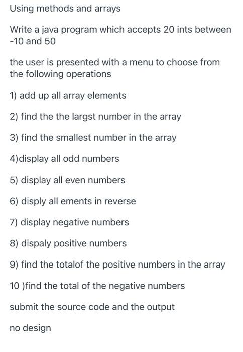 Solved Using methods and arrays Write a java program which | Chegg.com