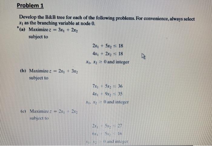 Solved Problem 1 H Develop The B&B Tree For Each Of The | Chegg.com