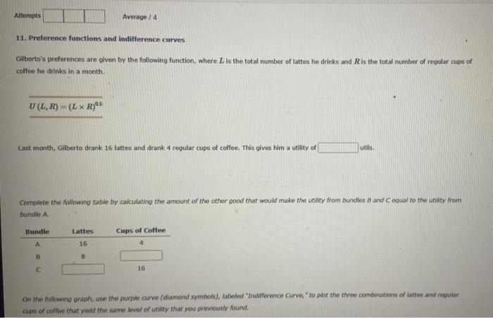 11. Preference functions and indifference curves
Gilbertos preferences are given by the following function, where \( L \) is