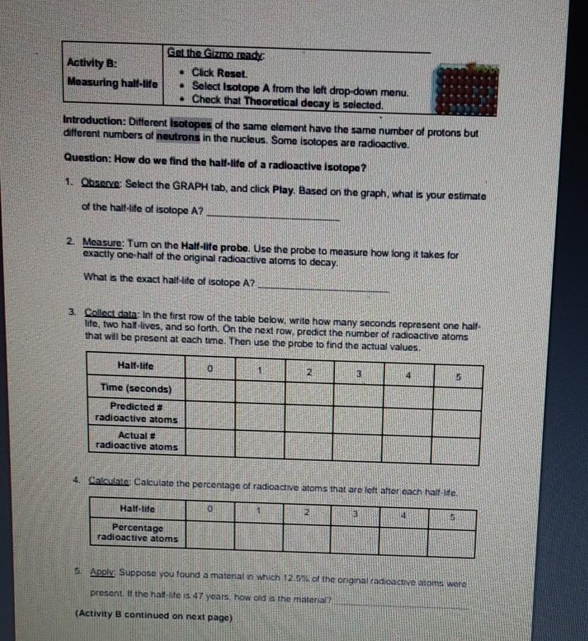 Student Exploration Half Life Vocabulary Daughter Chegg Com