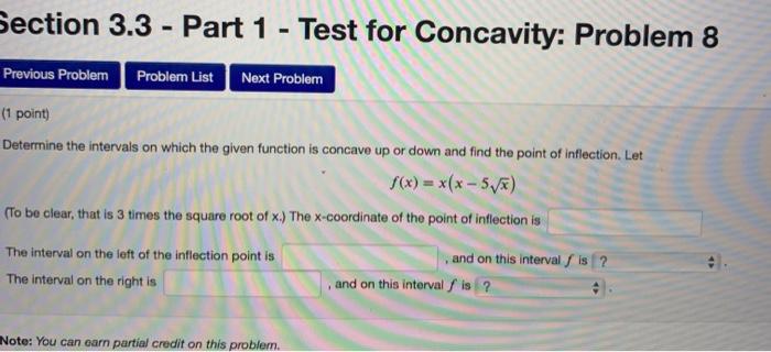 Solved Section 3.3 - Part 1 - Test for Concavity: Problem 8 | Chegg.com