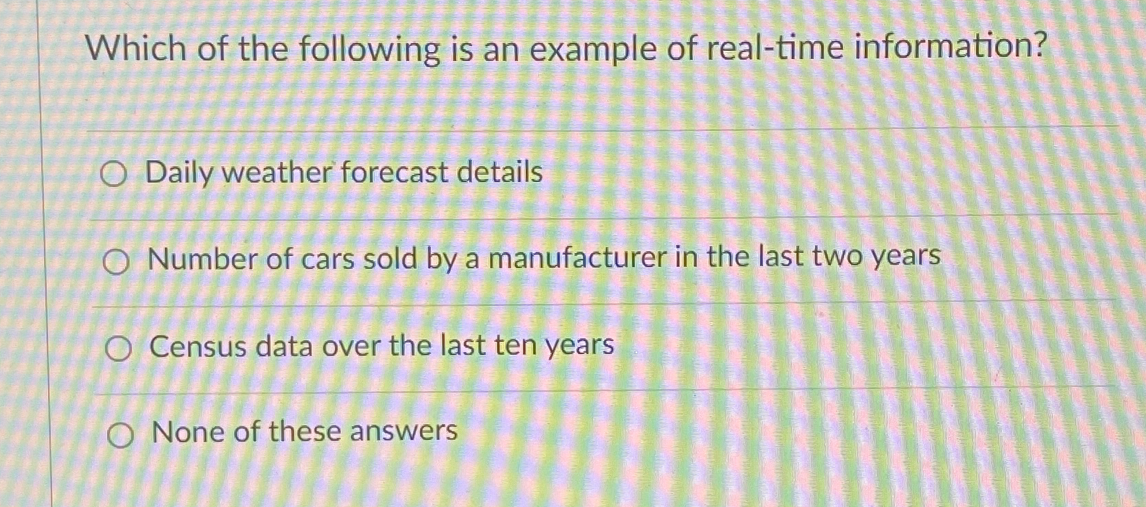 Solved Which of the following is an example of real-time | Chegg.com