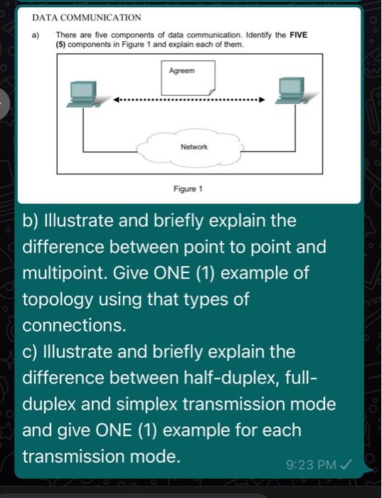 Solved DATA COMMUNICATION a) There are five components of | Chegg.com