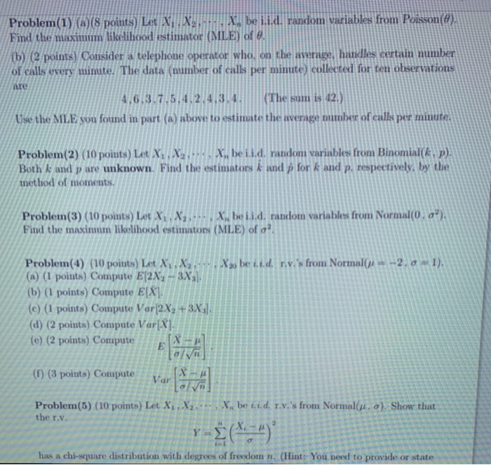 Solved Problem 1 A 8 Points Let Xi Find The Maximum L Chegg Com