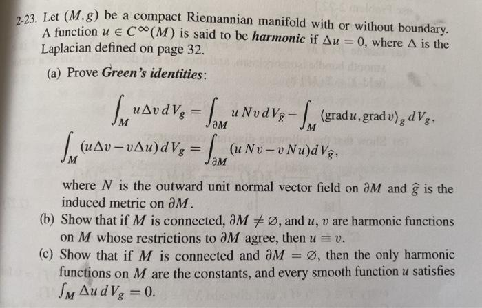 Solved 2 23 Let M G Be A Compact Riemannian Manifold W Chegg Com