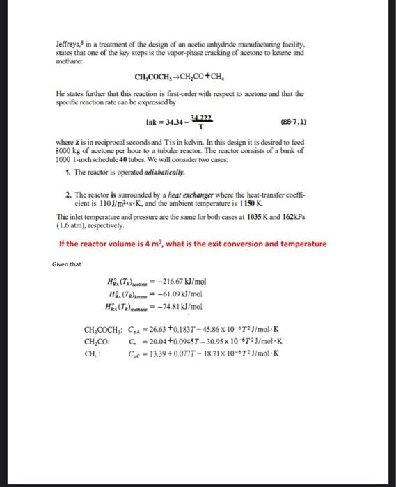 Solved Jeffreys, 8 in a treatment of the design of an acetic | Chegg.com
