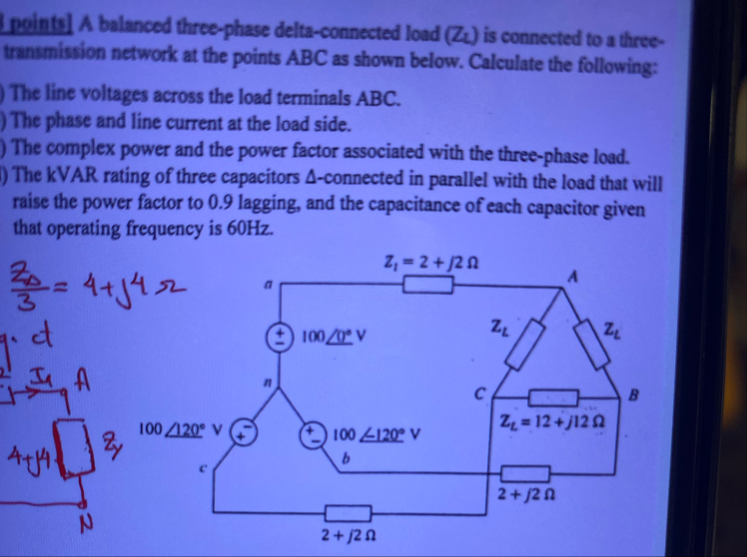 Q3 [8 ﻿Marks]A balanced three-phase connected load is | Chegg.com